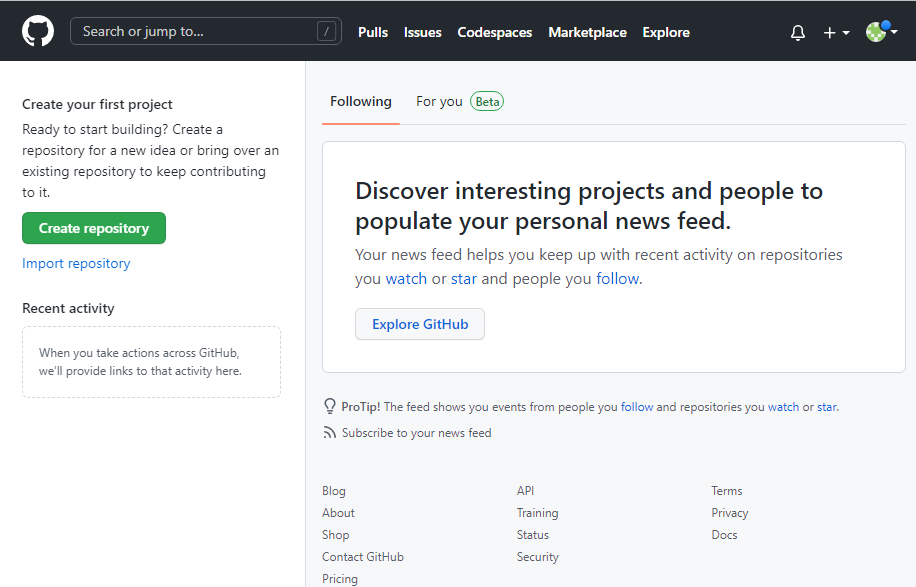 创建储存库界面