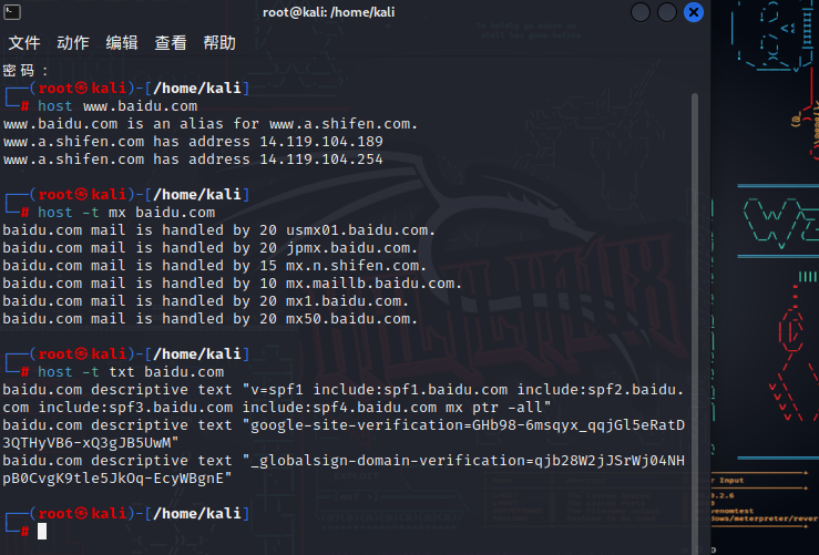 通过host查找dns的各种记录